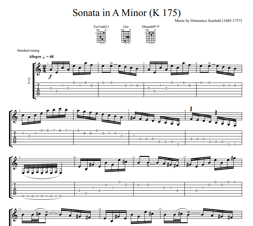 Domenico Scarlatti - Sonata in A Minor (K 175) sheet music for guitar